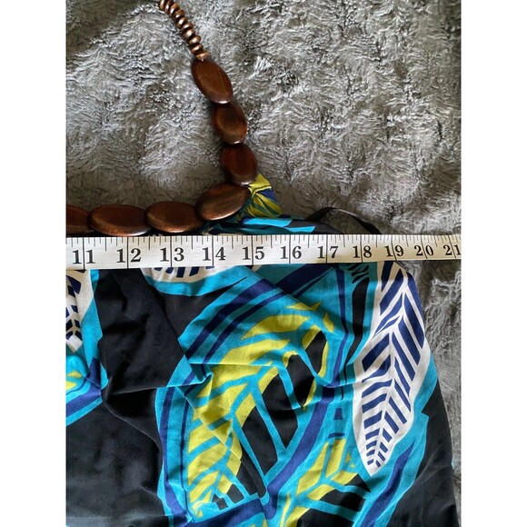 vtg Y2K Halter Midi Dress Hawaiian resort cruise wear beach Wooden Beads Sz XL - Picture 9 of 11